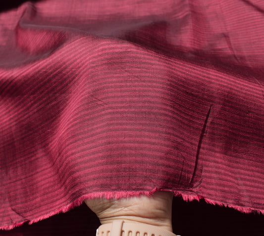 Sushila Vintage Maroon Sari Remnant Scrap Stripes woven Pure Silk Craft Fabric