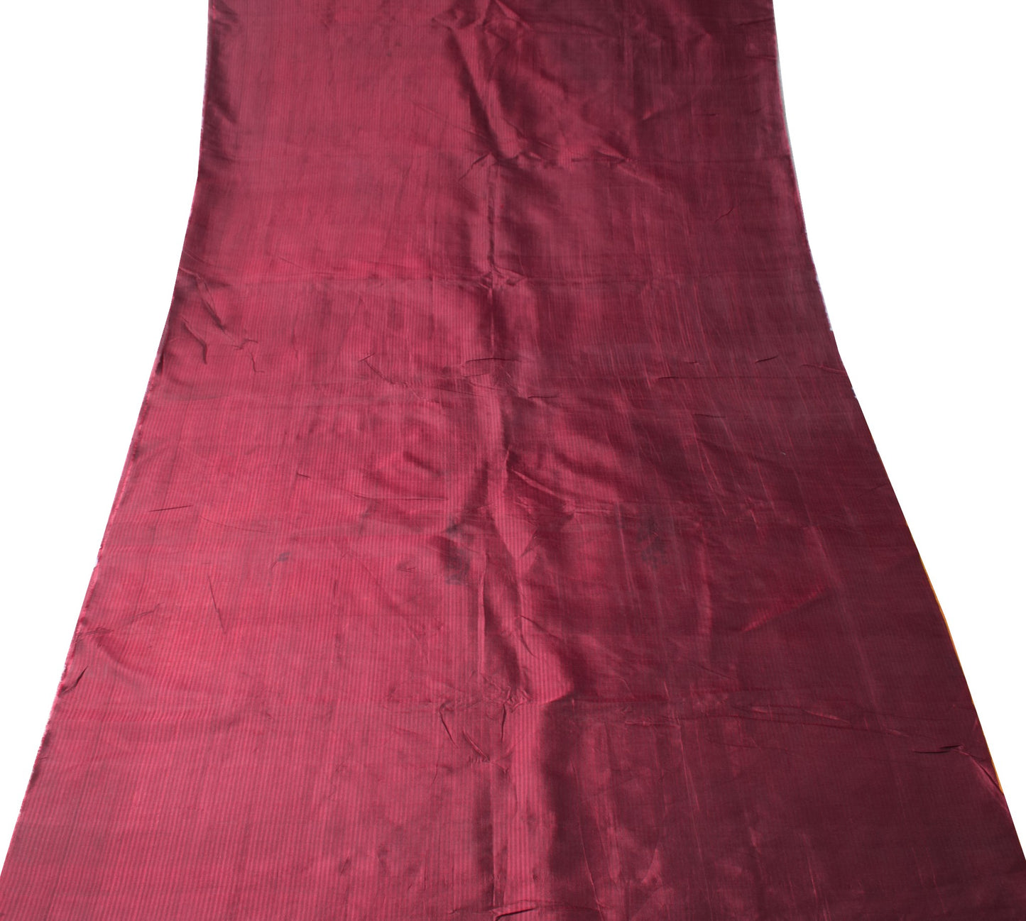 Sushila Vintage Maroon Sari Remnant Scrap Stripes woven Pure Silk Craft Fabric