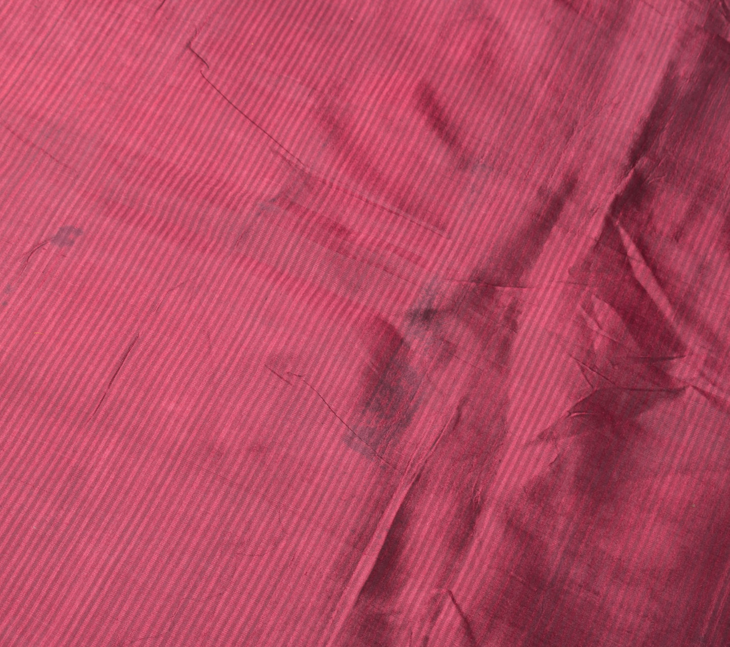 Sushila Vintage Maroon Sari Remnant Scrap Stripes woven Pure Silk Craft Fabric