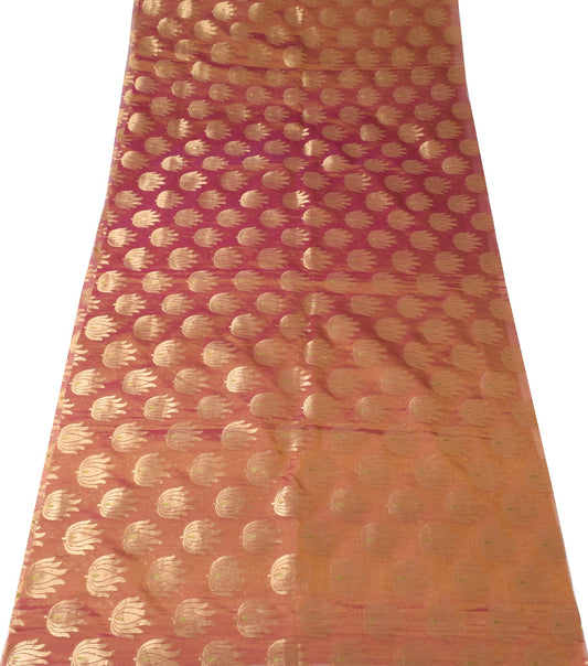 Sushila Vintage Zari Brocade Sari Remnant Scrap Pure Silk Dual Tone Craft Fabric