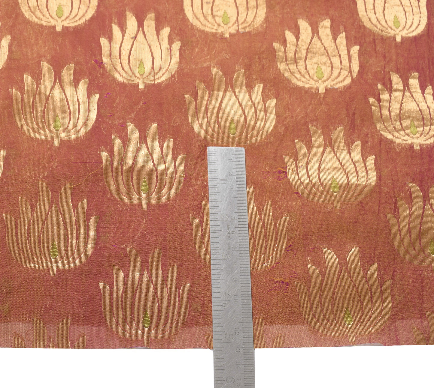 Sushila Vintage Zari Brocade Sari Remnant Scrap Pure Silk Dual Tone Craft Fabric