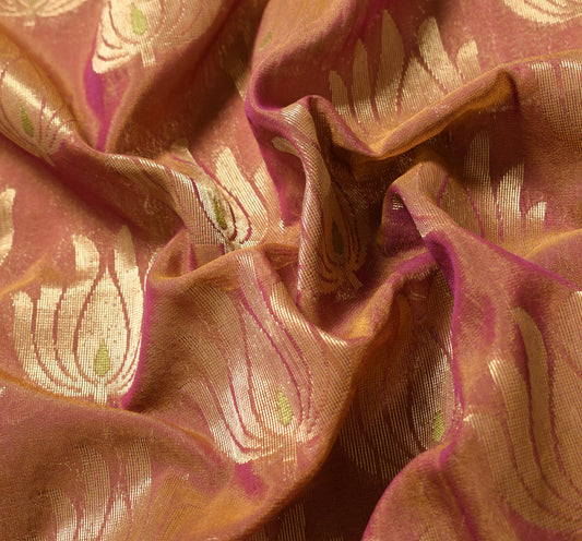 Sushila Vintage Zari Brocade Sari Remnant Scrap Pure Silk Dual Tone Craft Fabric