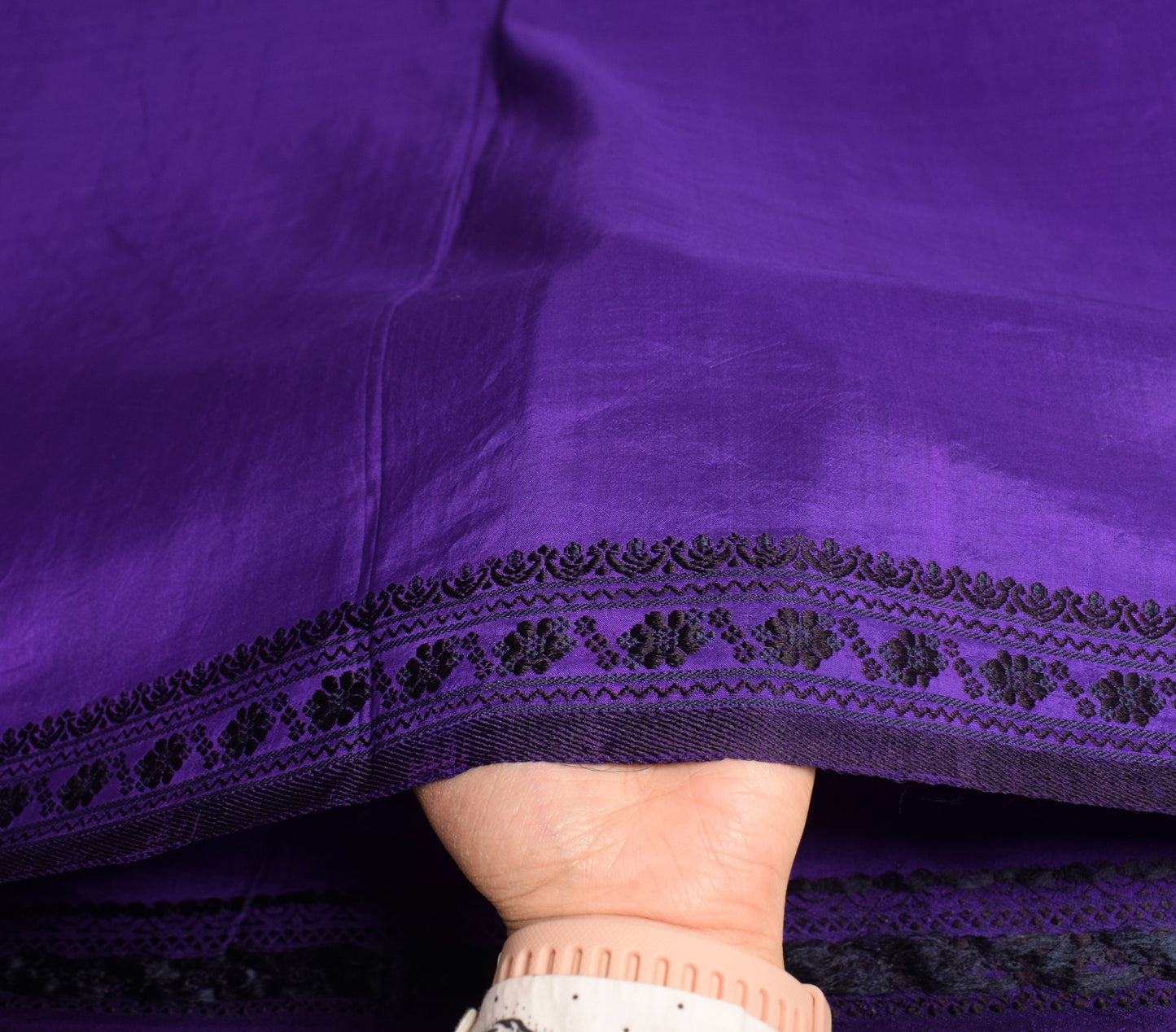 Sushila Vintage Hand Woven Sari Remnant Scrap Purple Pure Silk 5YD Craft Fabric
