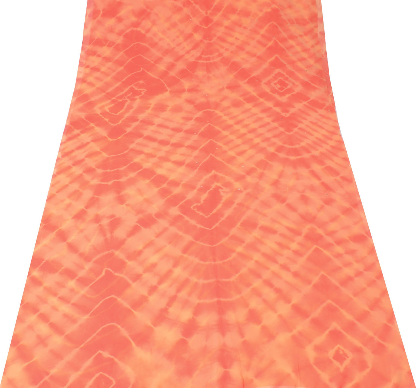 Sushila Vintage Peach Sari Remnant Scrap Art Georgette Silk Tie-Dye Craft Fabric
