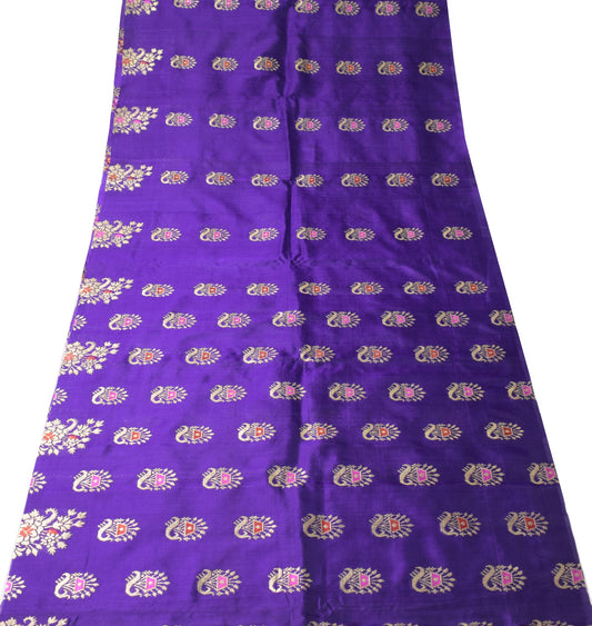 Sushila Vintage Purple Sari Remnant Scrap Banarasi Brocade Satin Craft Fabric
