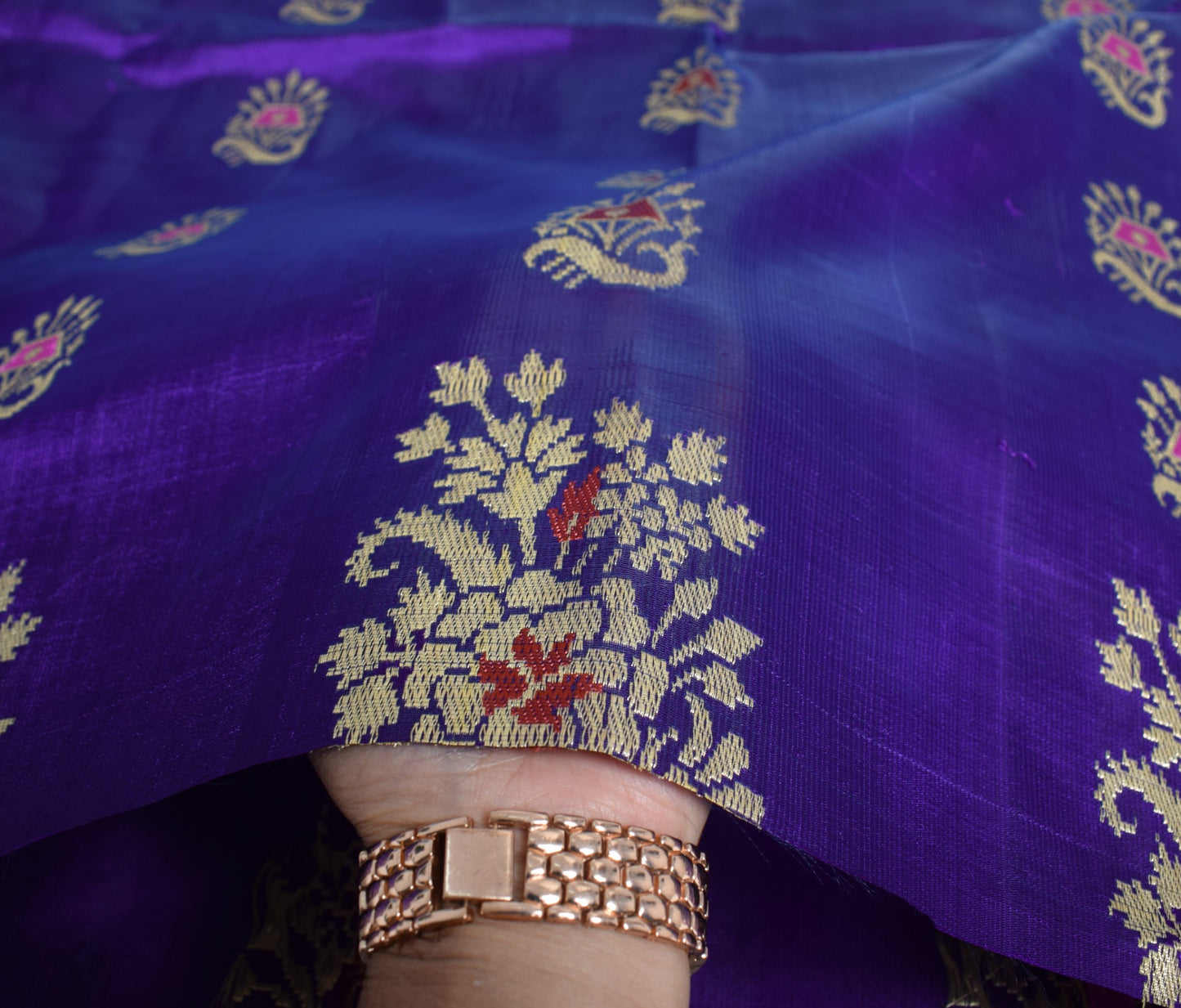 Sushila Vintage Purple Sari Remnant Scrap Banarasi Brocade Satin Craft Fabric