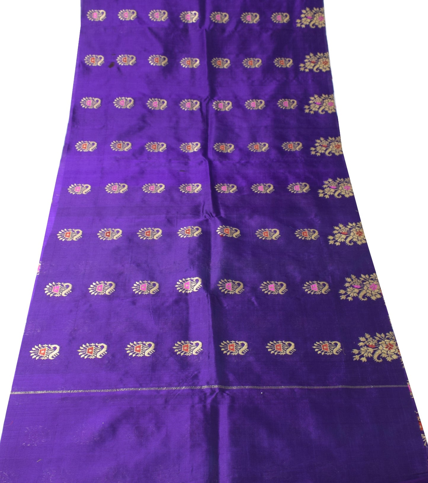 Sushila Vintage Purple Sari Remnant Scrap Banarasi Brocade Satin Craft Fabric