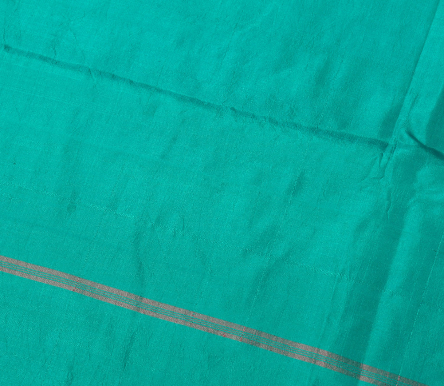 Sushila Vintage Teal Green Sari Remnant Scrap 5 Yard Pure Silk Soft Craft Fabric