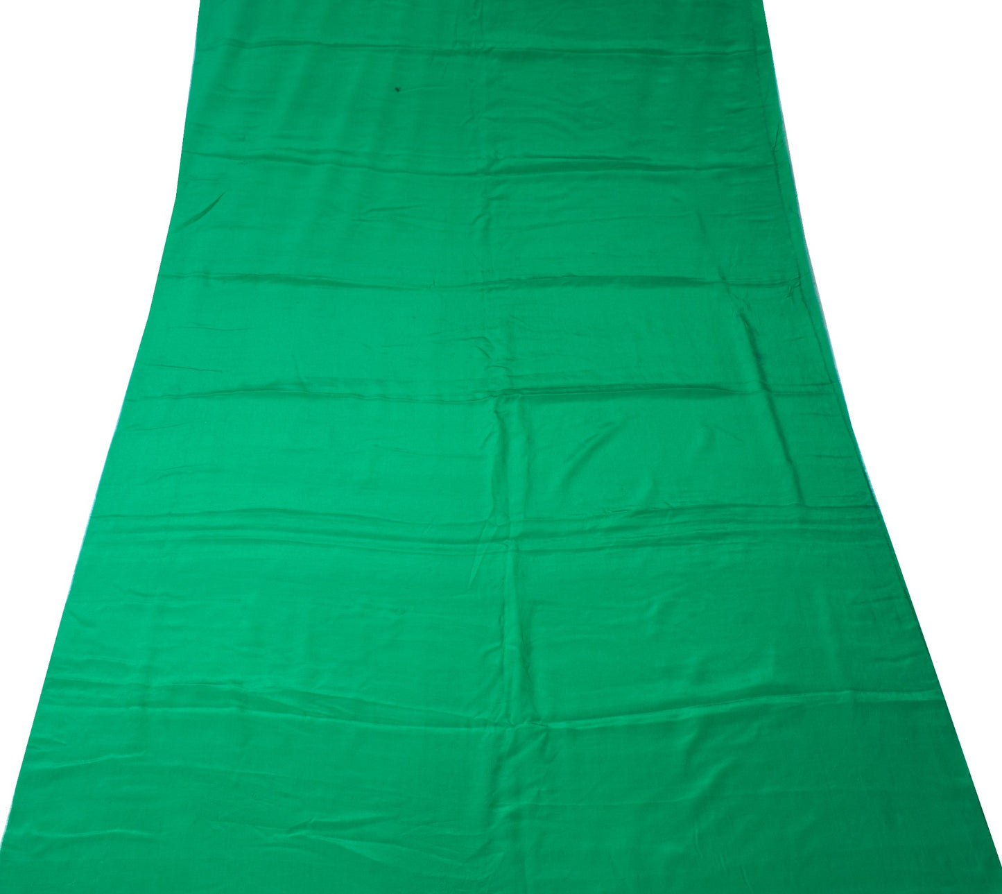 Sushila Vintage Green Sari Remnant Scrap Pure Crepe Silk 4Yard Soft Craft Fabric
