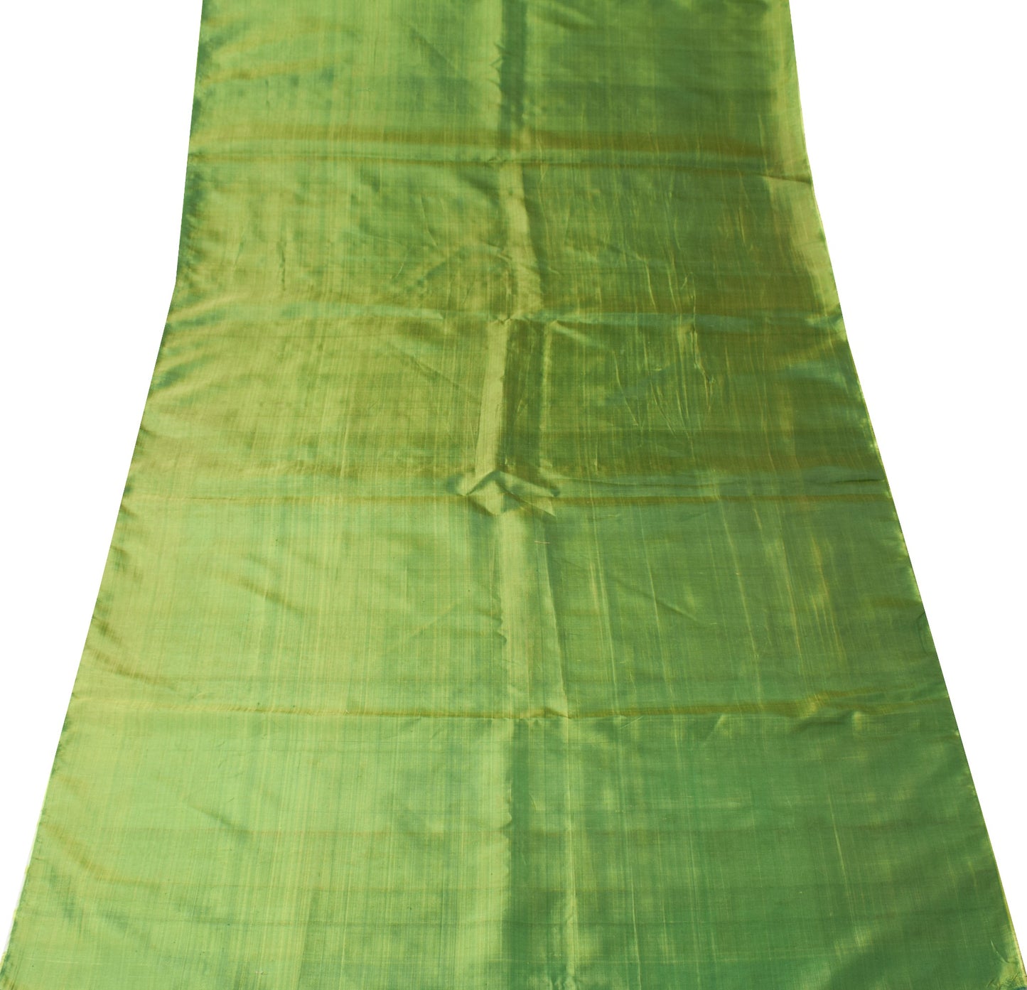 Sushila Vintage Green Sari Remnant Scrap Dual Toned Pure Silk 5Yard Craft Fabric