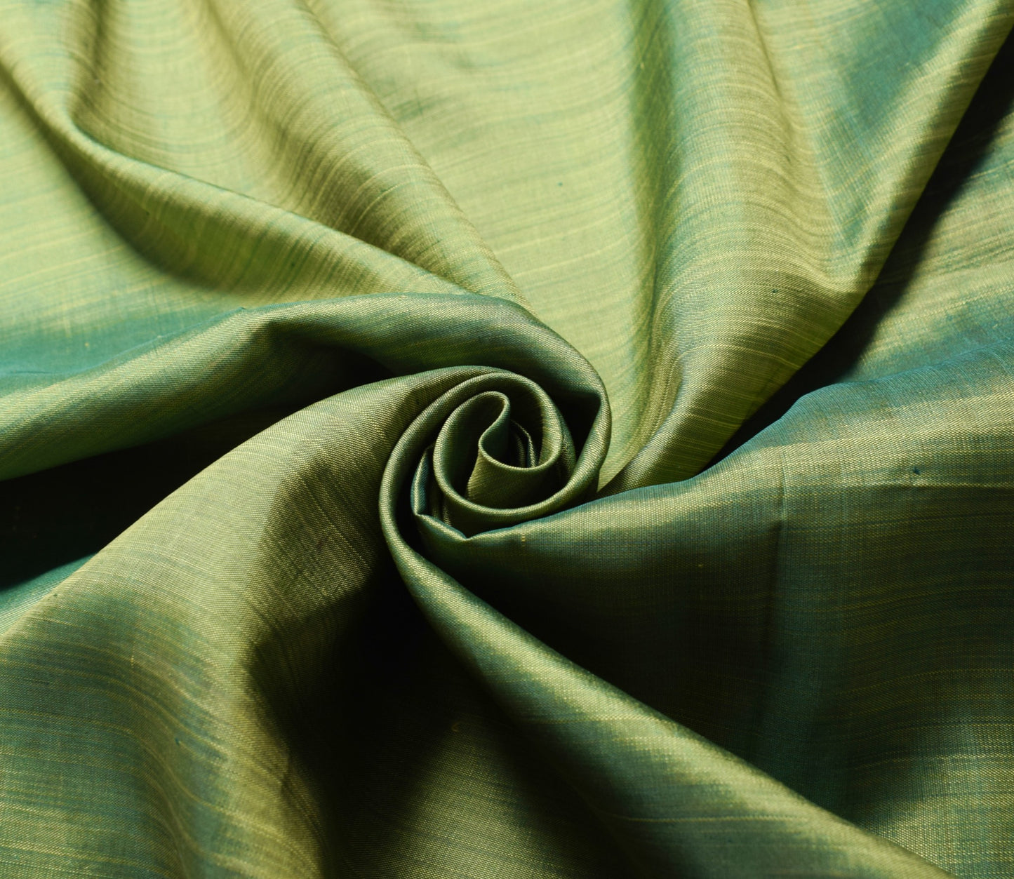 Sushila Vintage Green Sari Remnant Scrap Dual Toned Pure Silk 5Yard Craft Fabric