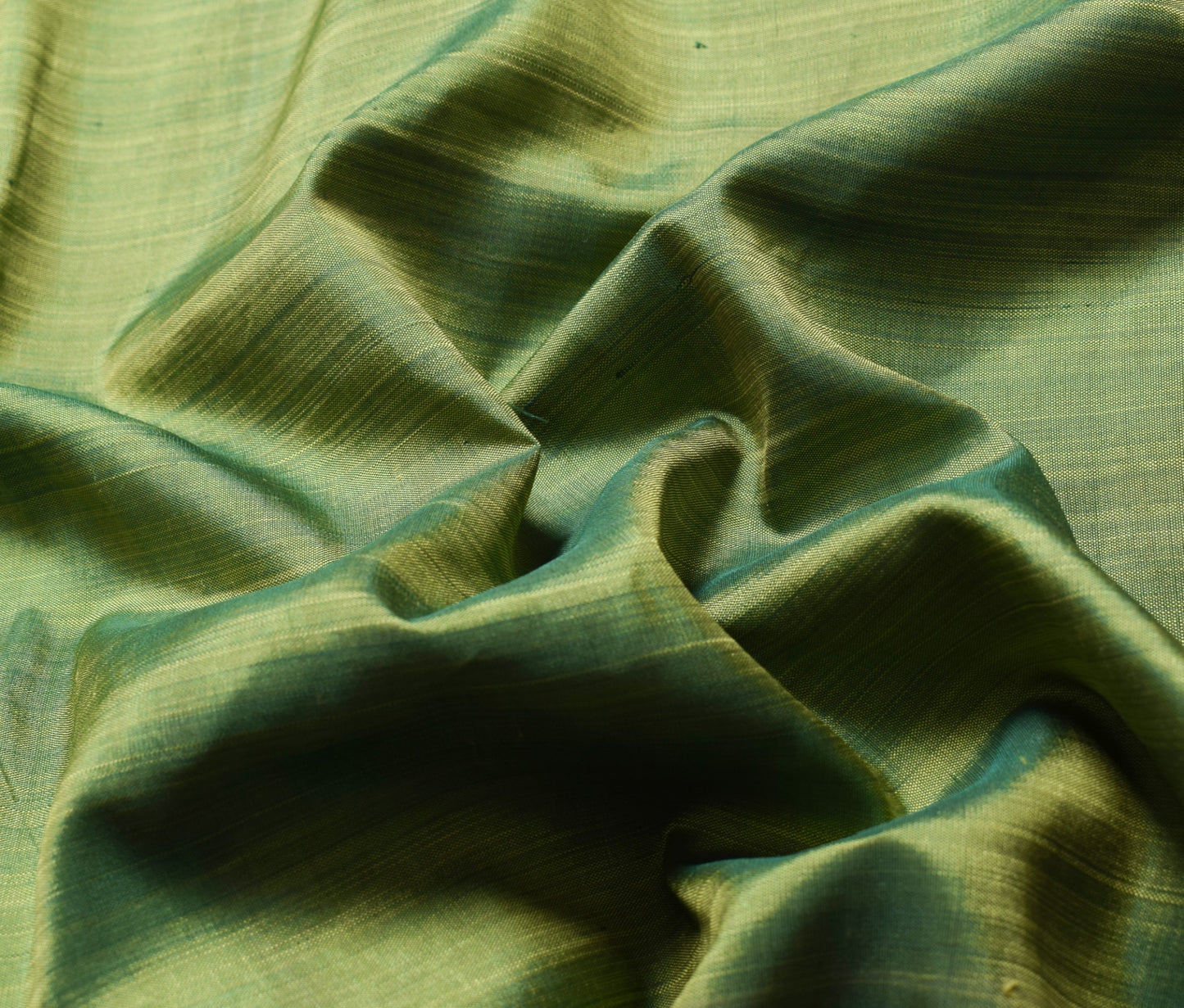 Sushila Vintage Green Sari Remnant Scrap Dual Toned Pure Silk 5Yard Craft Fabric