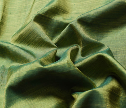 Sushila Vintage Green Sari Remnant Scrap Dual Toned Pure Silk 5Yard Craft Fabric