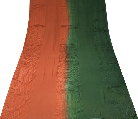 Sushila Vintage Green Rust Sari Remnant Scrap Self Woven Pure Crepe Craft Fabric