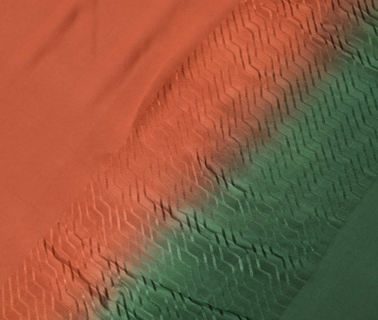 Sushila Vintage Green Rust Sari Remnant Scrap Self Woven Pure Crepe Craft Fabric