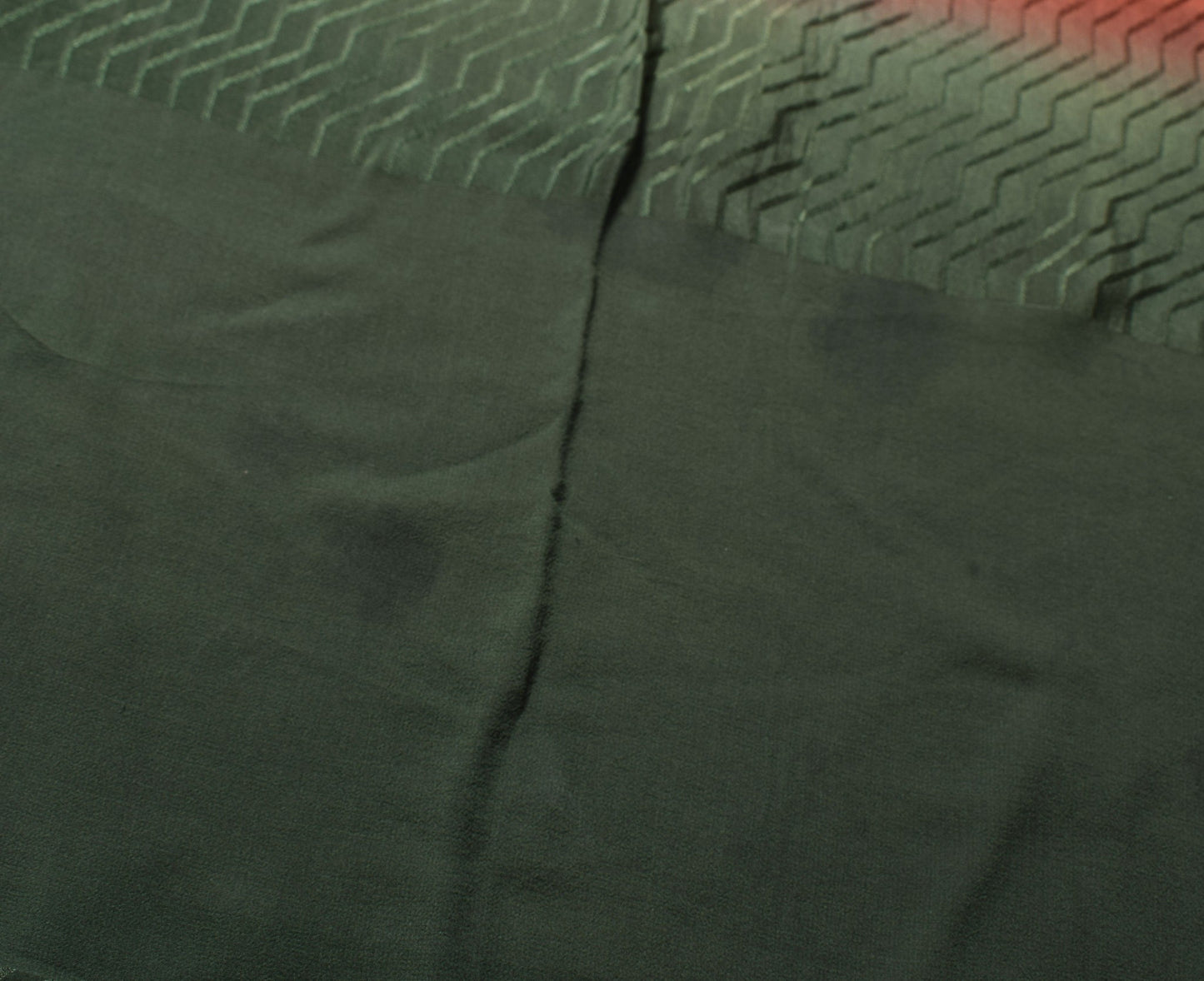 Sushila Vintage Green Rust Sari Remnant Scrap Self Woven Pure Crepe Craft Fabric