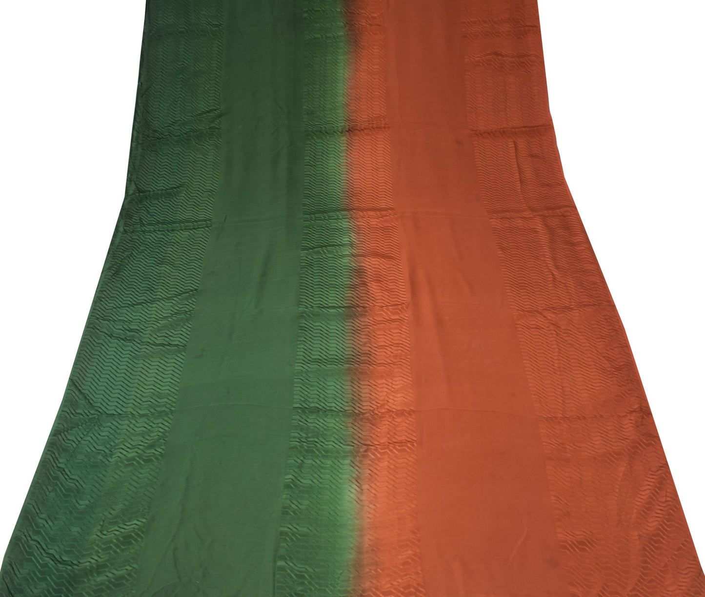 Sushila Vintage Green Rust Sari Remnant Scrap Self Woven Pure Crepe Craft Fabric