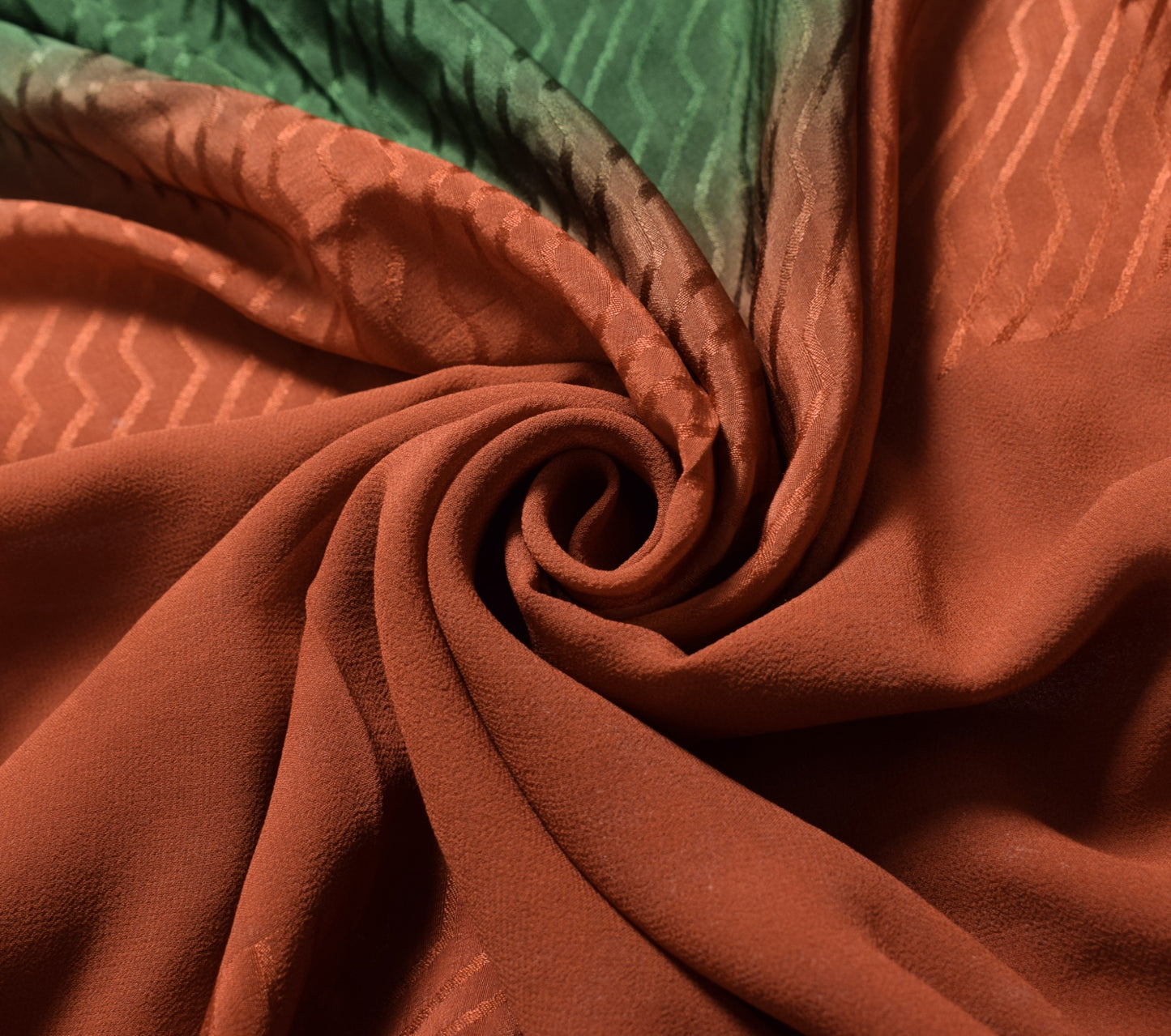 Sushila Vintage Green Rust Sari Remnant Scrap Self Woven Pure Crepe Craft Fabric
