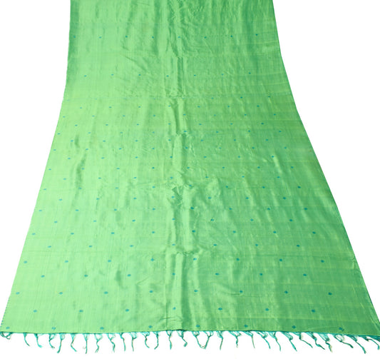 Sushila Vintage Green Dual Toned Sari Remnant Scrap Pure Silk 5Yard Craft Fabric