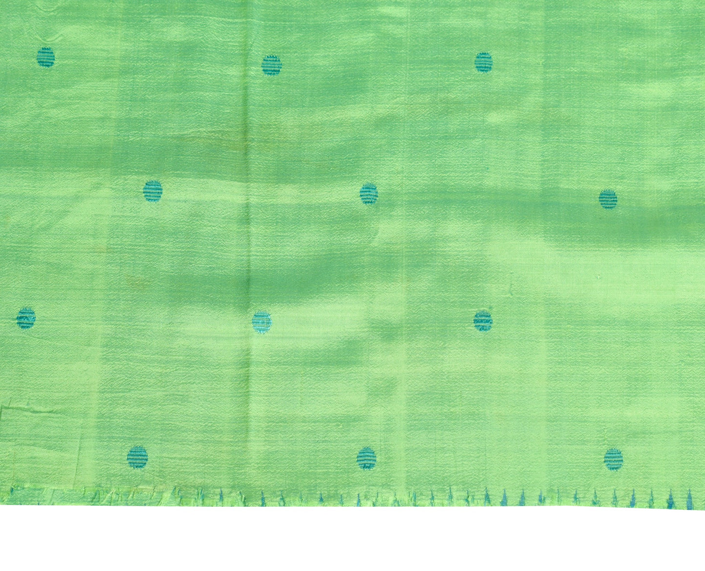Sushila Vintage Green Dual Toned Sari Remnant Scrap Pure Silk 5Yard Craft Fabric