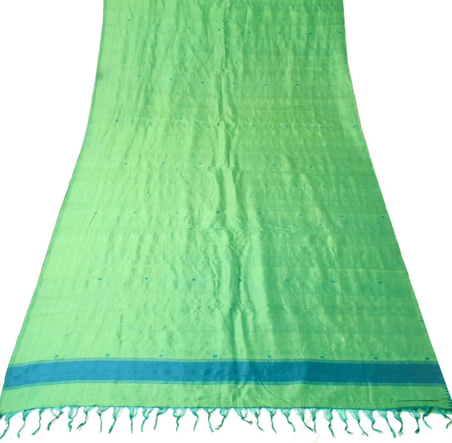Sushila Vintage Green Dual Toned Sari Remnant Scrap Pure Silk 5Yard Craft Fabric