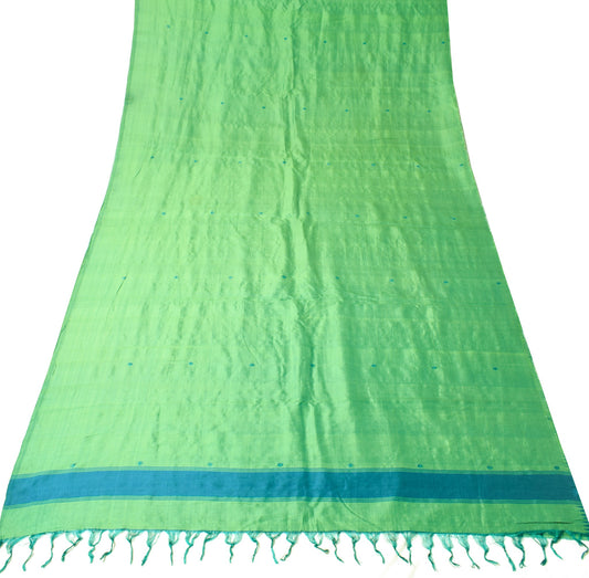 Sushila Vintage Green Dual Toned Sari Remnant Scrap Pure Silk 5Yard Craft Fabric