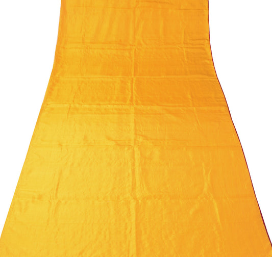Sushila Vintage Woven Stripes Sari Remnant Scrap Yellow Pure Silk Craft Fabric
