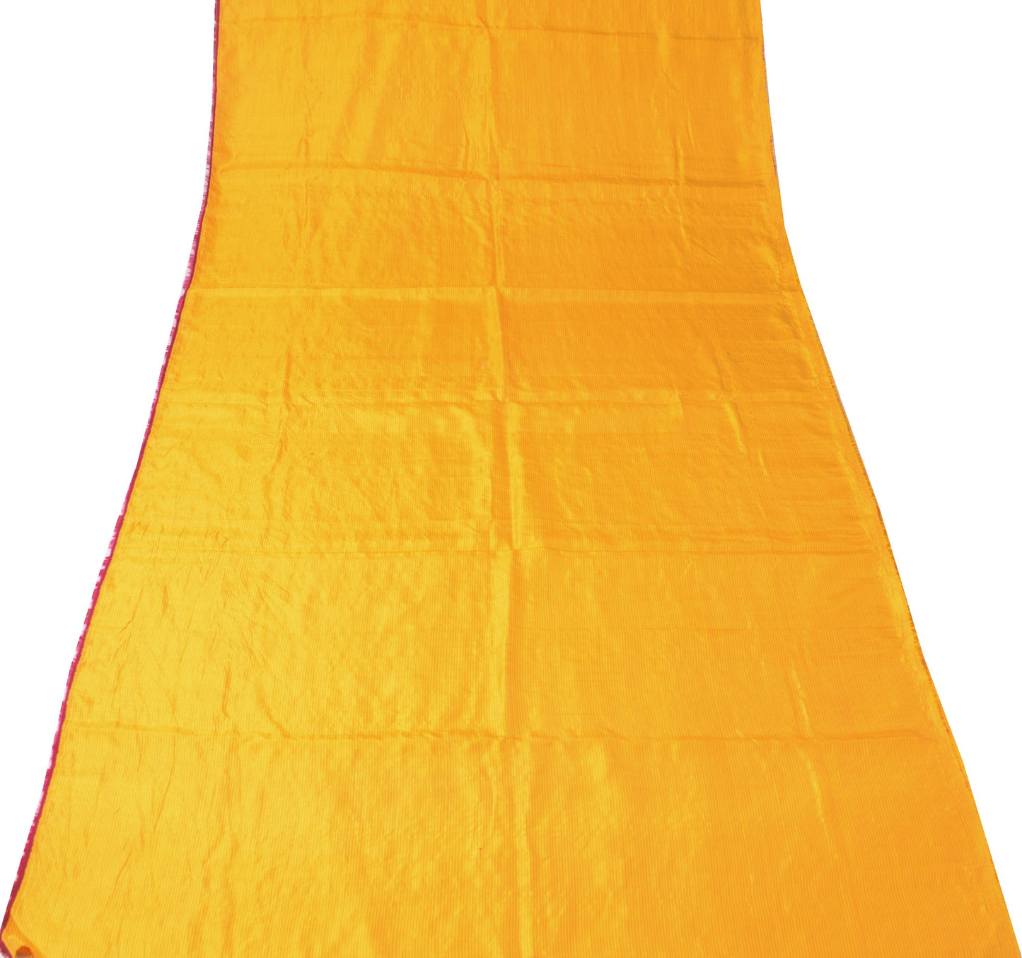 Sushila Vintage Woven Stripes Sari Remnant Scrap Yellow Pure Silk Craft Fabric