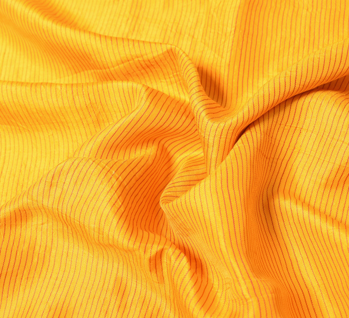 Sushila Vintage Woven Stripes Sari Remnant Scrap Yellow Pure Silk Craft Fabric