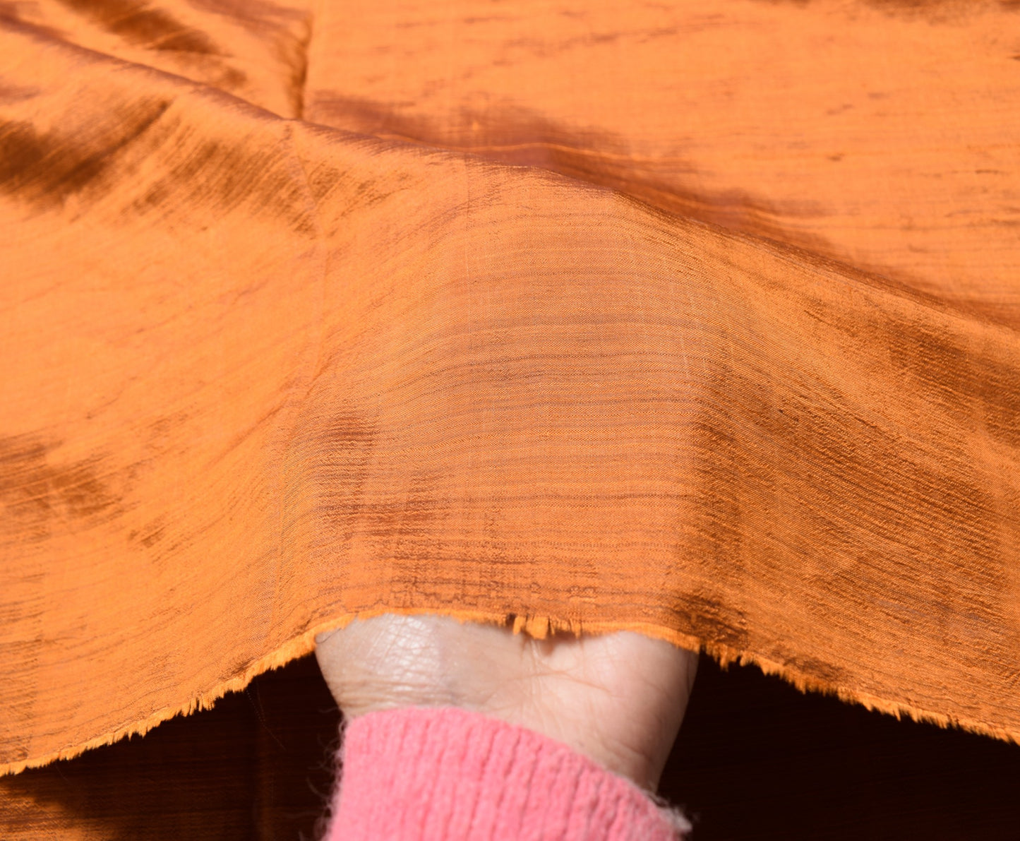 Sushila Vintage Orange Sari Remnant Scrap Multi Purpose Pure Silk Craft Fabric