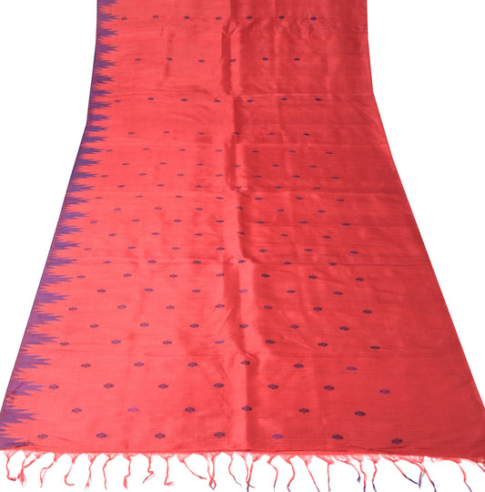 Sushila Vintage Red Sari Remnant Scrap Hand Woven Pure Silk Floral Craft Fabric