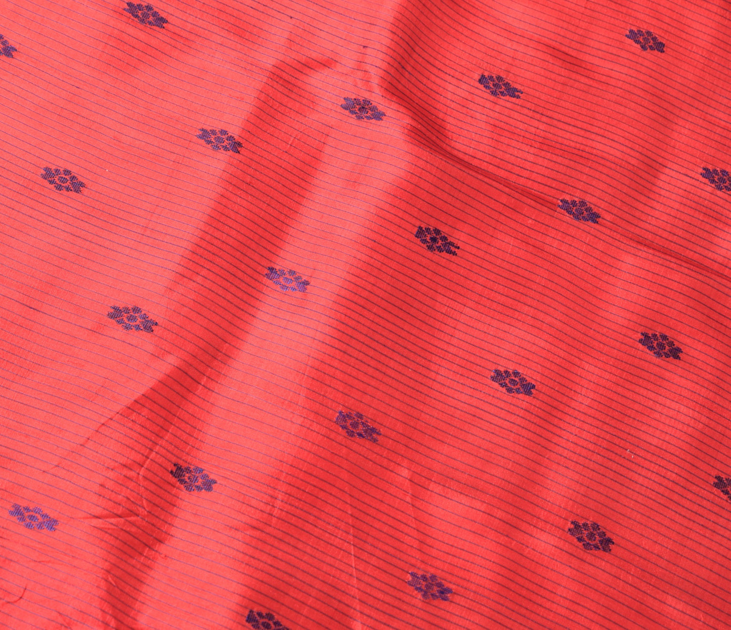 Sushila Vintage Red Sari Remnant Scrap Hand Woven Pure Silk Floral Craft Fabric