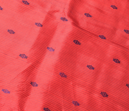 Sushila Vintage Red Sari Remnant Scrap Hand Woven Pure Silk Floral Craft Fabric