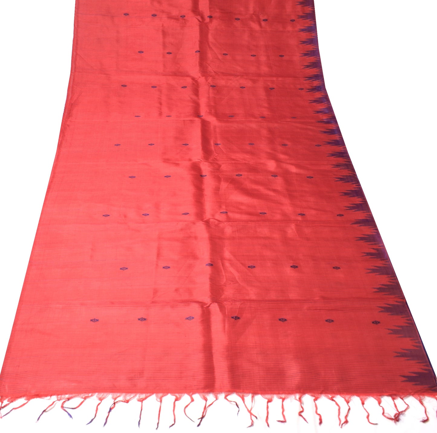 Sushila Vintage Red Sari Remnant Scrap Hand Woven Pure Silk Floral Craft Fabric