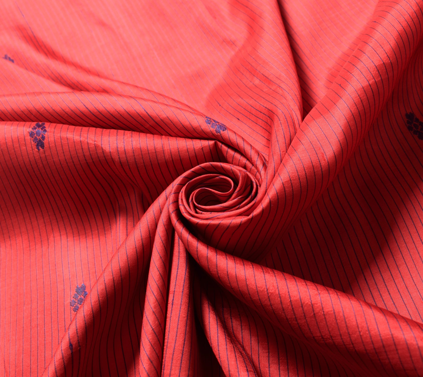 Sushila Vintage Red Sari Remnant Scrap Hand Woven Pure Silk Floral Craft Fabric