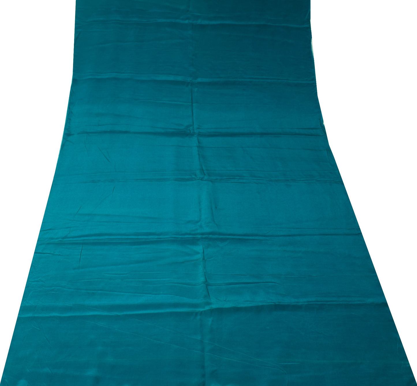 Sushila Vintage Teal Blue Sari Remnant Scrap Pure Crepe Silk Plain Craft Fabric