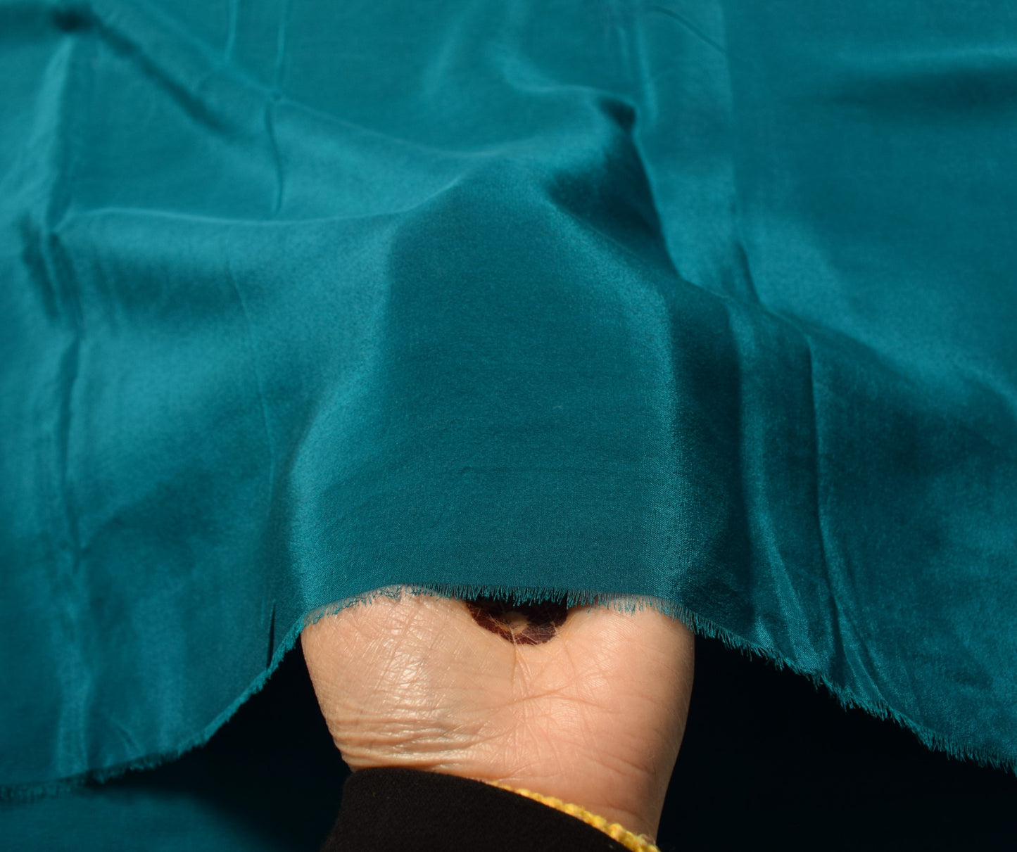 Sushila Vintage Teal Blue Sari Remnant Scrap Pure Crepe Silk Plain Craft Fabric