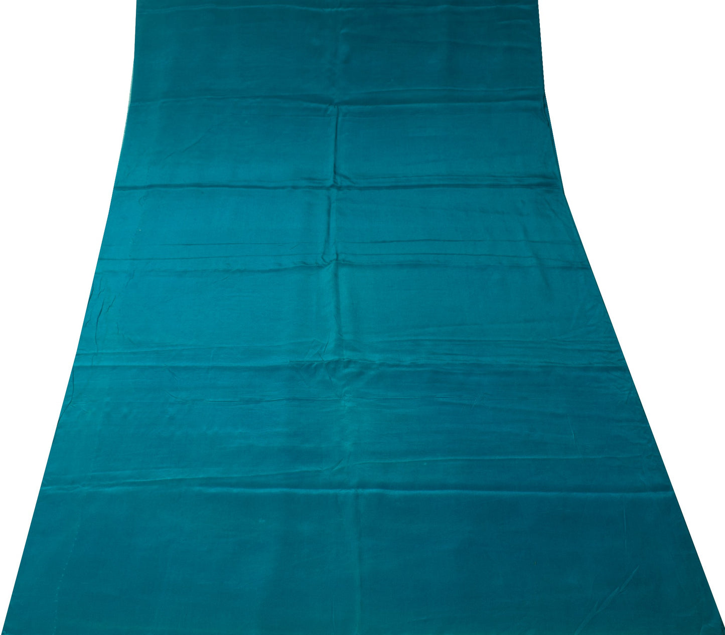 Sushila Vintage Teal Blue Sari Remnant Scrap Pure Crepe Silk Plain Craft Fabric