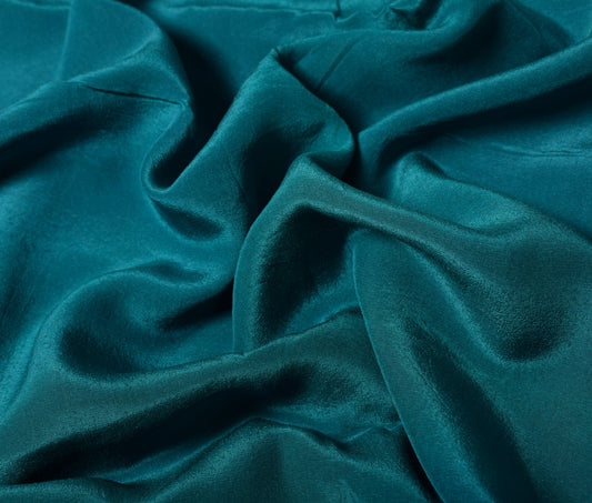 Sushila Vintage Teal Blue Sari Remnant Scrap Pure Crepe Silk Plain Craft Fabric