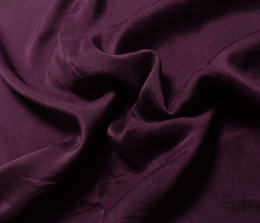 Sushila Vintage Dark Purple Sari Remnant Scrap Pure Crepe Silk Soft Craft Fabric