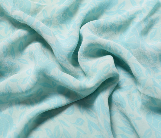 Sushila Vintage Floral Printed Sari Remnant Scrap Pure Georgette Craft Fabric