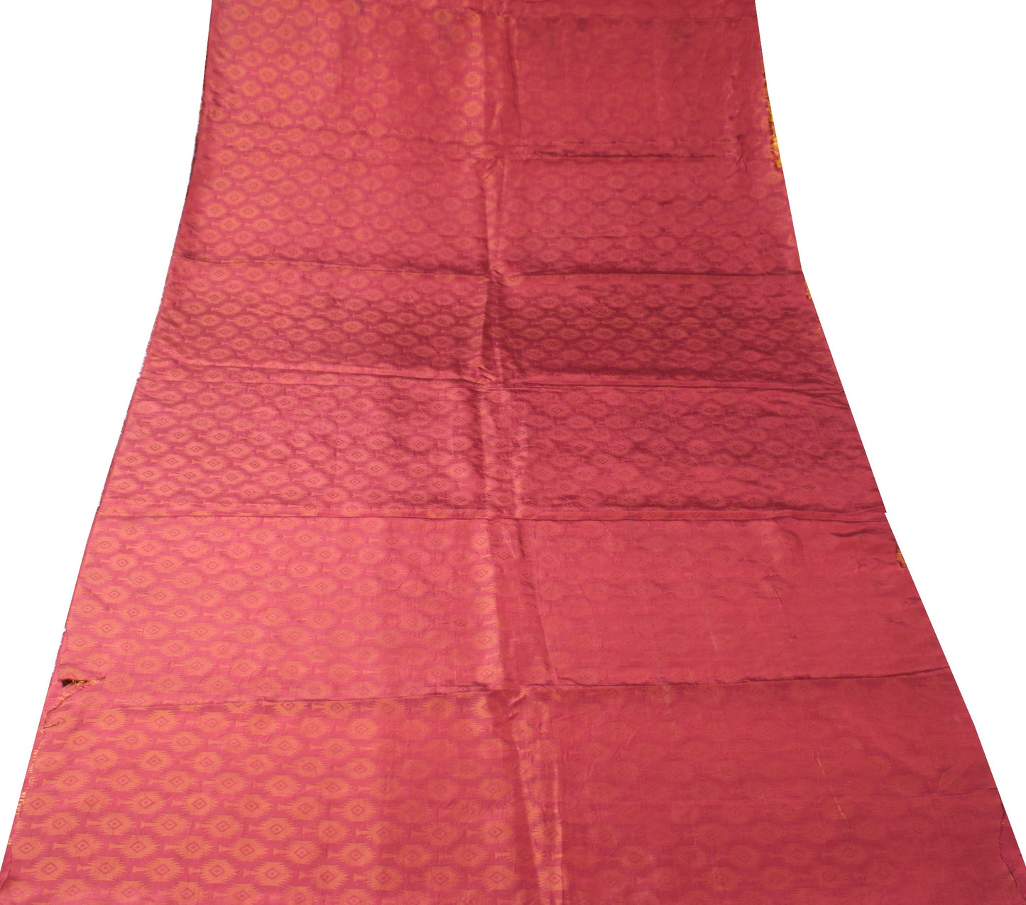 Sushila Vintage Maroon Sari Remnant Scrap Woven Pure Silk Geometric Craft Fabric