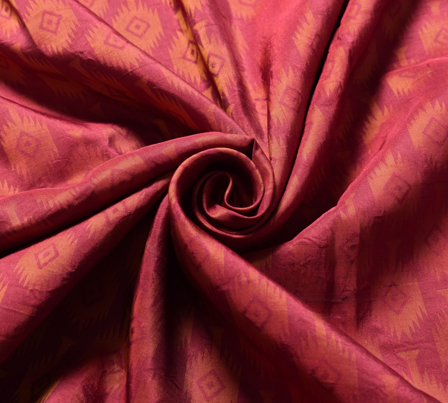 Sushila Vintage Maroon Sari Remnant Scrap Woven Pure Silk Geometric Craft Fabric