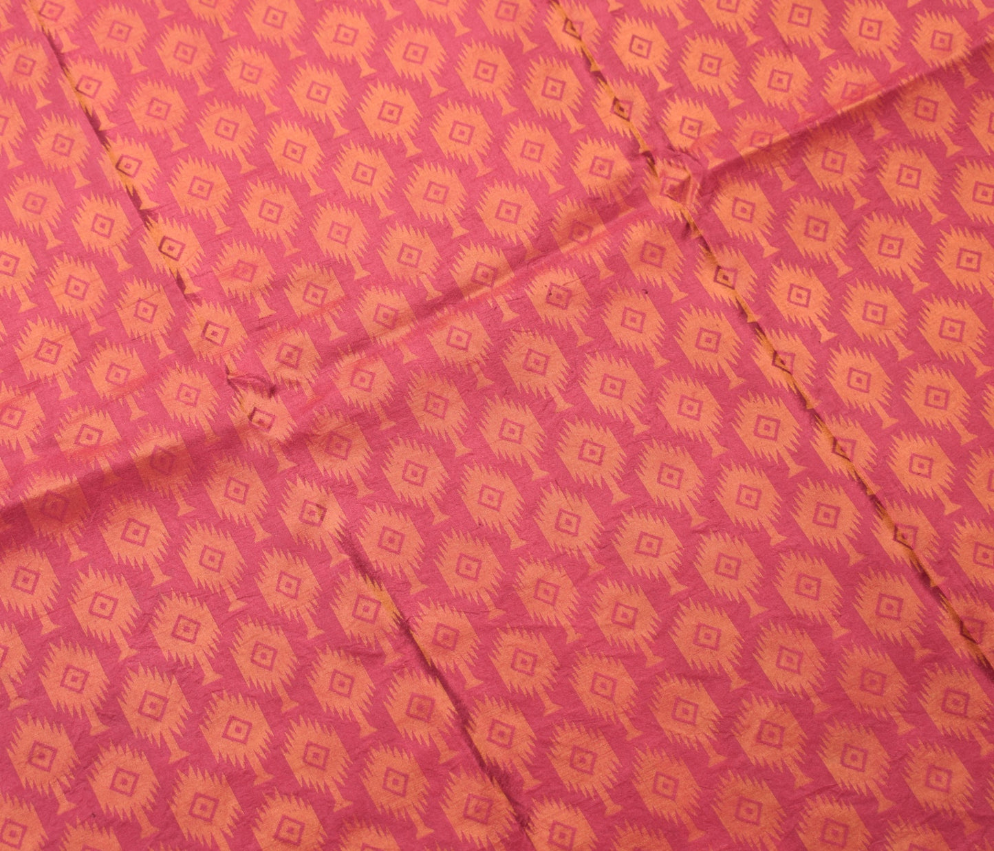 Sushila Vintage Maroon Sari Remnant Scrap Woven Pure Silk Geometric Craft Fabric