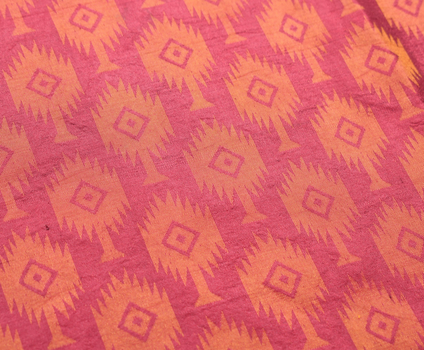Sushila Vintage Maroon Sari Remnant Scrap Woven Pure Silk Geometric Craft Fabric