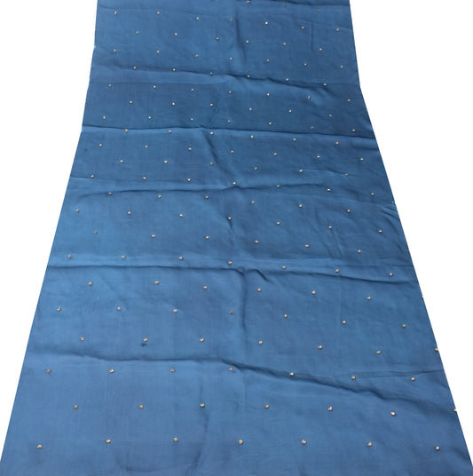 Sushila Vintage Blue Sari Remnant Scrap Mirror Work Pure Organza Craft Fabric