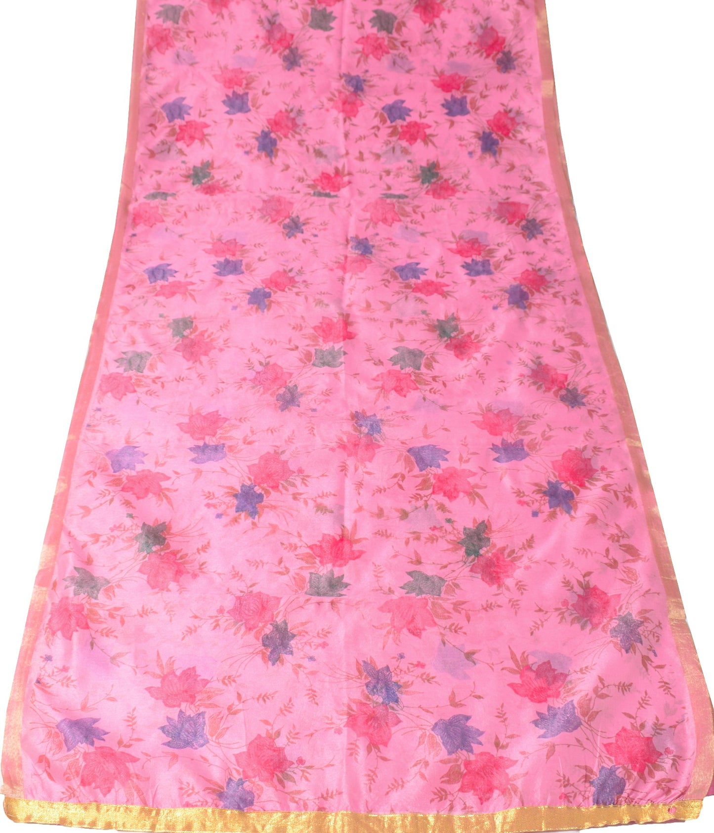 Sushila Vintage Pink Sari Remnant Scrap Floral Printed Art Cotton Craft Fabric