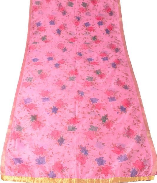 Sushila Vintage Pink Sari Remnant Scrap Floral Printed Art Cotton Craft Fabric