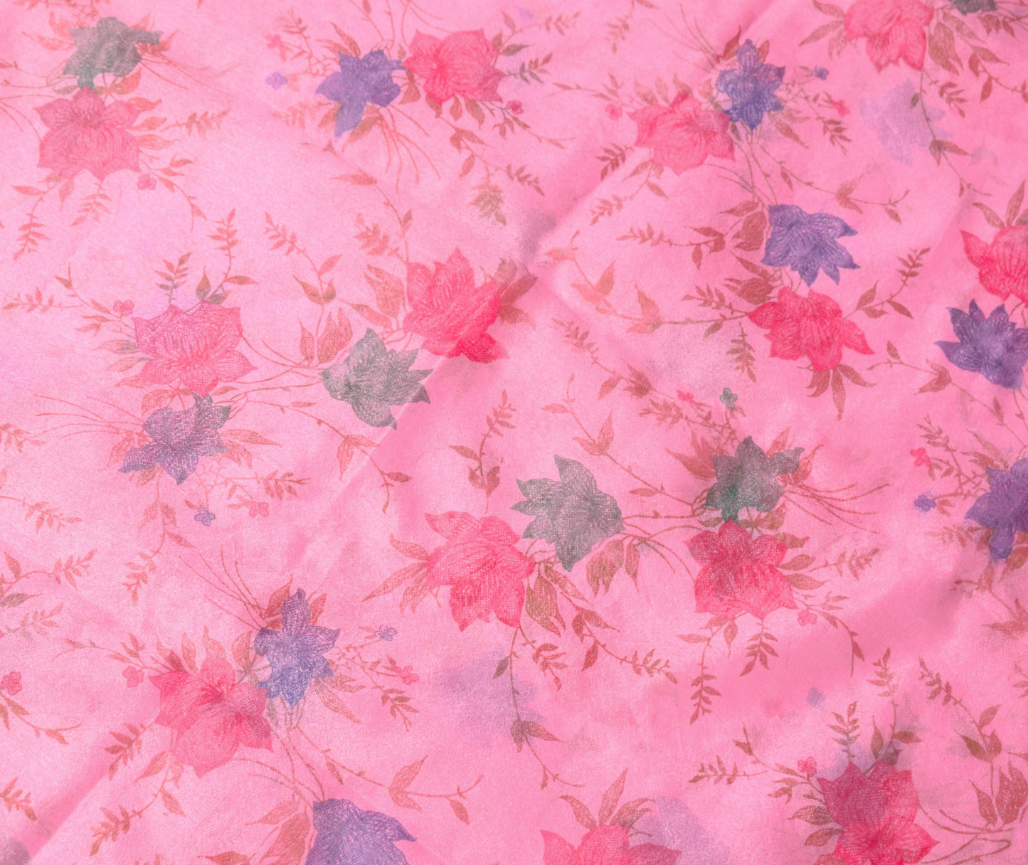 Sushila Vintage Pink Sari Remnant Scrap Floral Printed Art Cotton Craft Fabric
