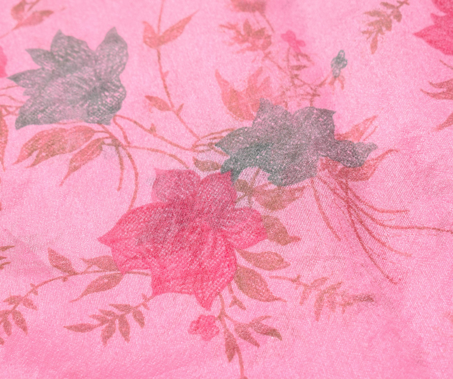 Sushila Vintage Pink Sari Remnant Scrap Floral Printed Art Cotton Craft Fabric